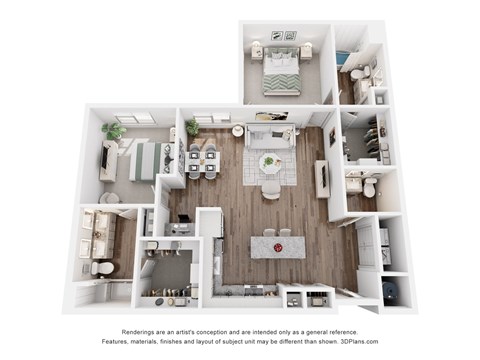 Floor plan for 2 beds, 2.5 baths, 1327 sqft